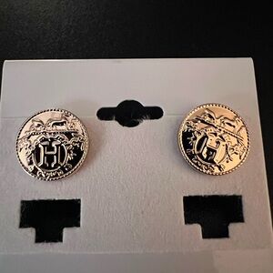 Hermès H Logo Gold Tone Stud Earrings Equestrian Crest Made in France